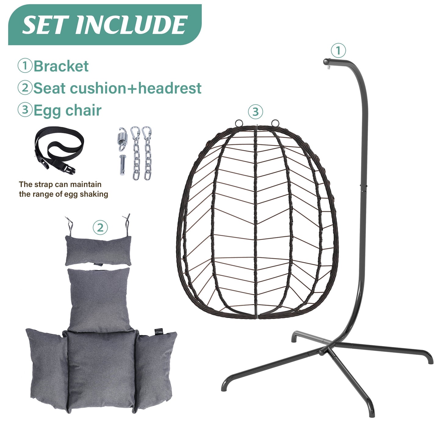 Egg Chair with Stand, Patio Wicker LHBcraft Hanging Chair, Hammock Swing Chair, 350LBS Capacity for Bedroom, Balcony, Garden
