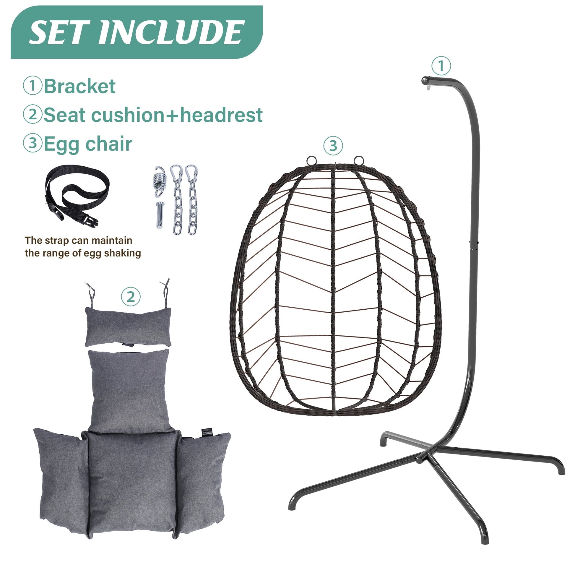 Egg Chair with Stand, Patio Wicker LHBcraft Hanging Chair, Hammock Swing Chair, 350LBS Capacity for Bedroom, Balcony, Garden