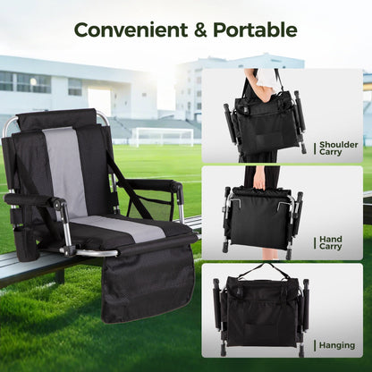 Sophia & William Set of 2 Portable Stadium Chair Stadium Seat for Bleacher with Cup Holder, Gray