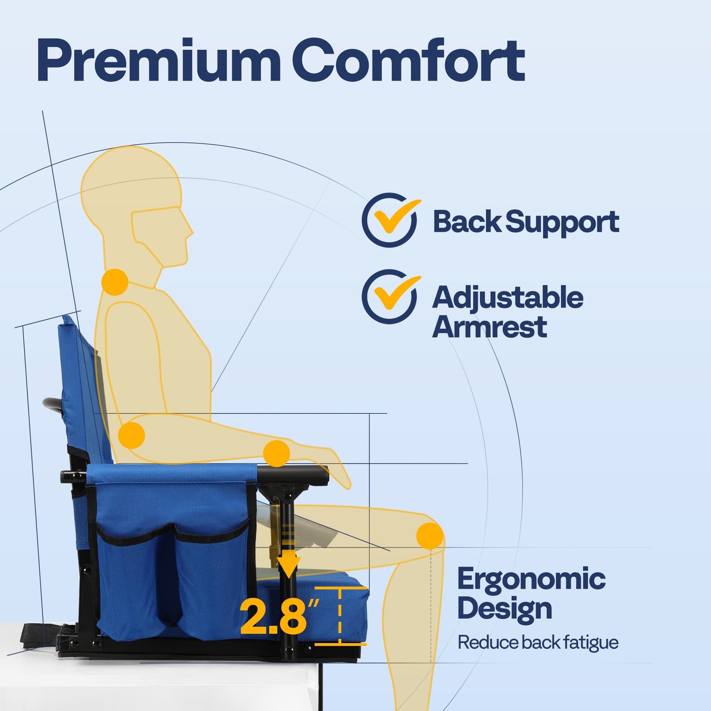 SPECSTAR Stadium Seats with Back Support and Cushion, 2 Pack Portable Bleacher Chairs with Cup Holder and Shoulder Strap