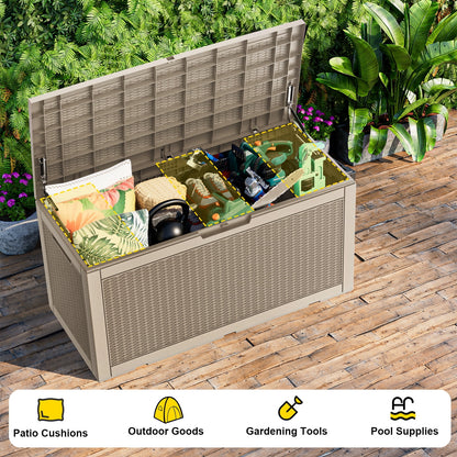 fazzn 100 Gallon Resin Deck Box Outdoor Indoor Waterproof Storage Box for Patio Furniture Pool Accessories Storage for Cushion Garden Tools (Grey pattern)