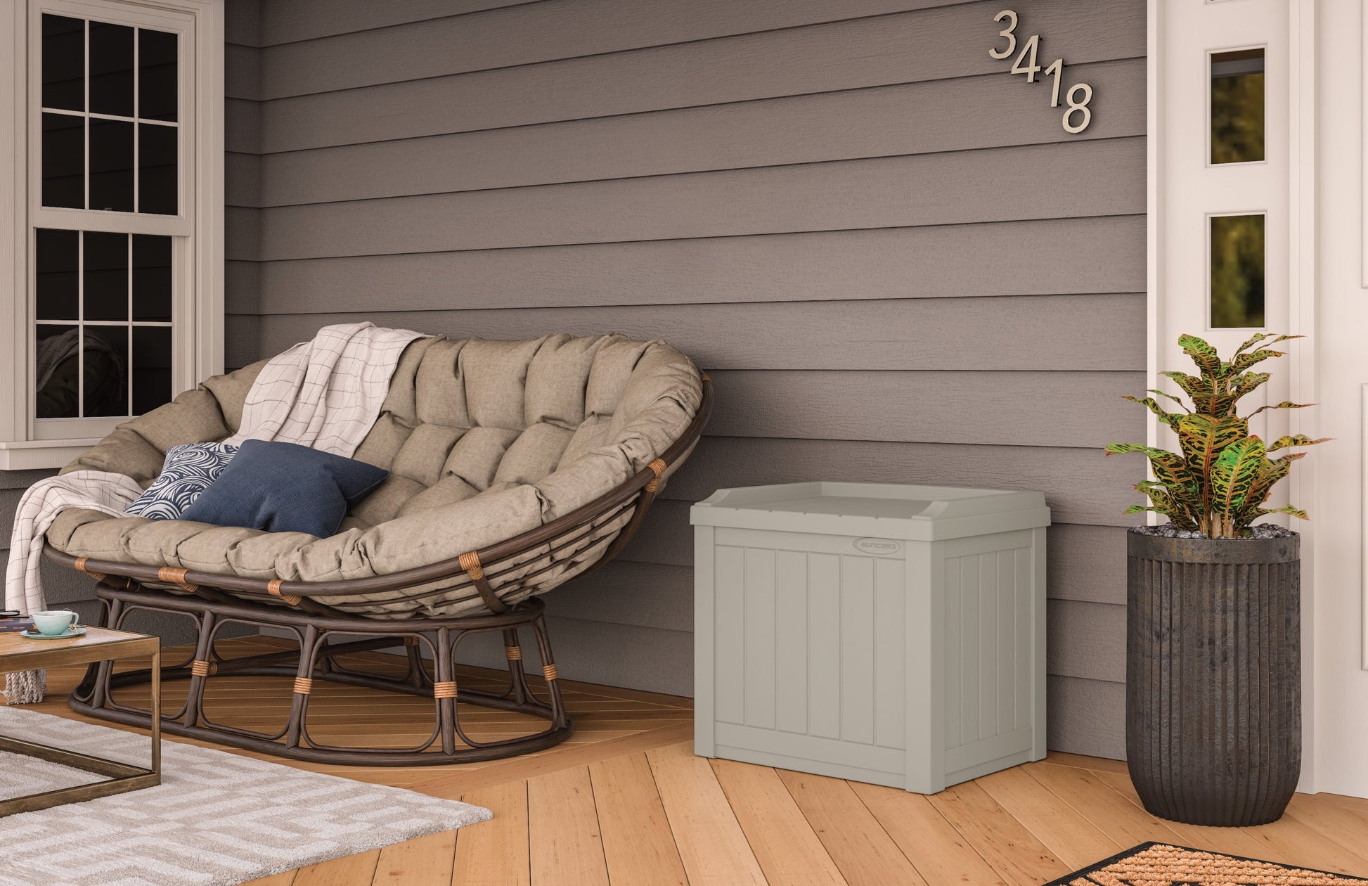 Suncast 22-Gal. Weather-Resistant Resin Outdoor Storage Deck Box and Bench, Light Taupe