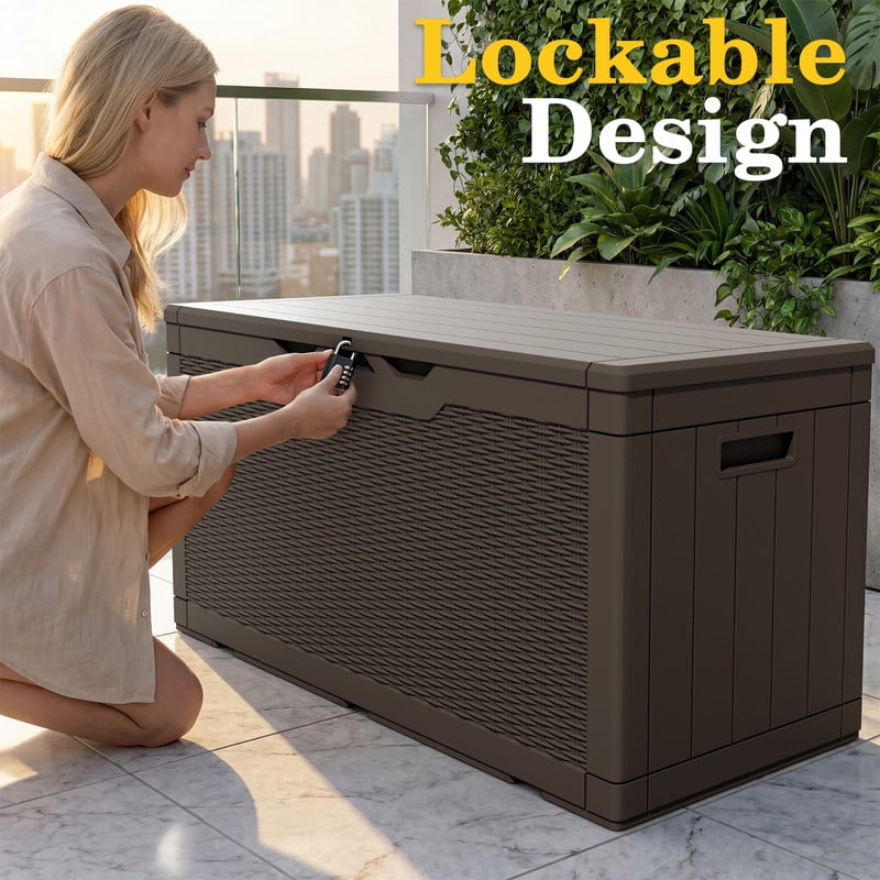 Homall 100 Gallon Outdoor Box Deck Plastic Resin Storage Box, Dark Brown