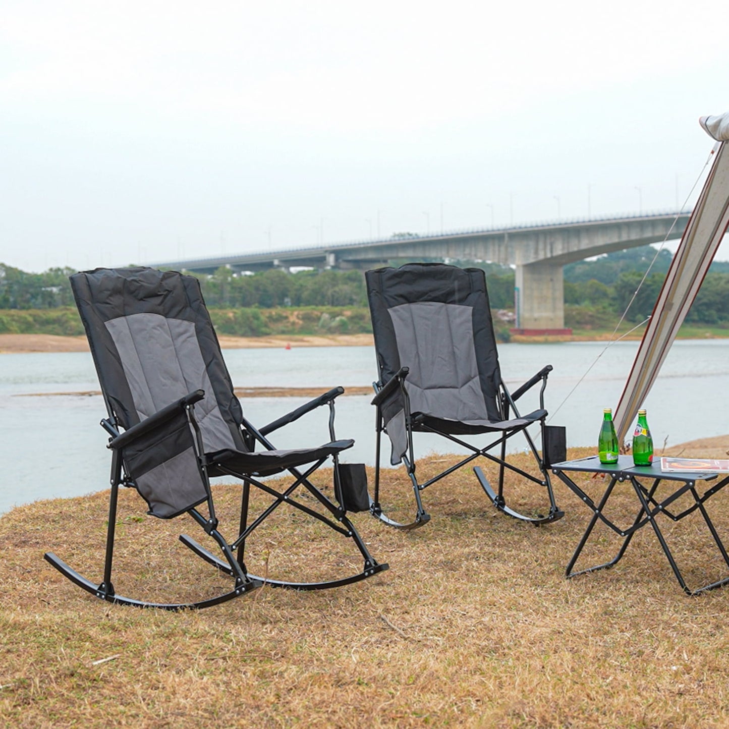 SUNSPIRE Folding Rocking Camping Chair 2-Pack, Heavy Duty Padded Rocker with High Back Hard Armrests for Outdoor Patio Garden