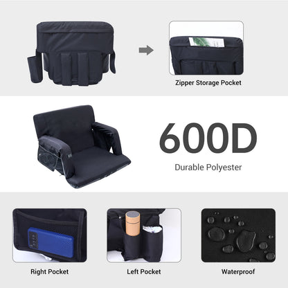 Heated Massage Stadium Seats, Floor Chair, Bleacher Chairs, Reclining Waterproof Cushion, Ultralight, Foldable, Extra Thick Padding, with Shoulder Straps & Side Pockets (Regular, Set of 1)