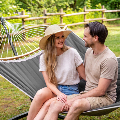 SUNCREAT Double Portable Hammock with Stand, 2 Person Hammock with Curved Spreader Bar, Balance Ropes Included, Dark Gray