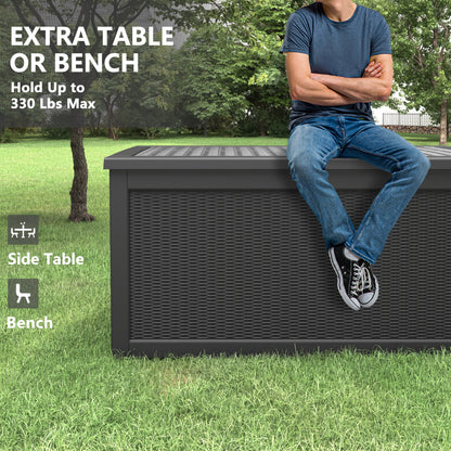 Bifanuo 260 Gallon Resin Deck Box with Built-in Steel Beams, Large Weatherproof and UV Resistant Indoor & Outdoor Storage Box for Patio Cushions, Pool Supplies, Patio Furniture