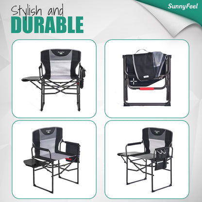 Sunnyfeel Camping Directors Chair, Heavy Duty, Oversized Portable Folding Chair with Side Table, Pocket for Beach, Fishing, Trip, Picnic, Lawn, Concert Outdoor Foldable Camp Chairs