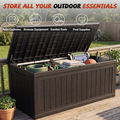 Cirui 260 Gallon Large Deck Box,Lockable Resin Outdoor Indoor Storage Box with Hundles,Waterproof UV Resistant Outside Deck Box for Patio Furniture Cushions, Pool Float,Garden Tool,Black