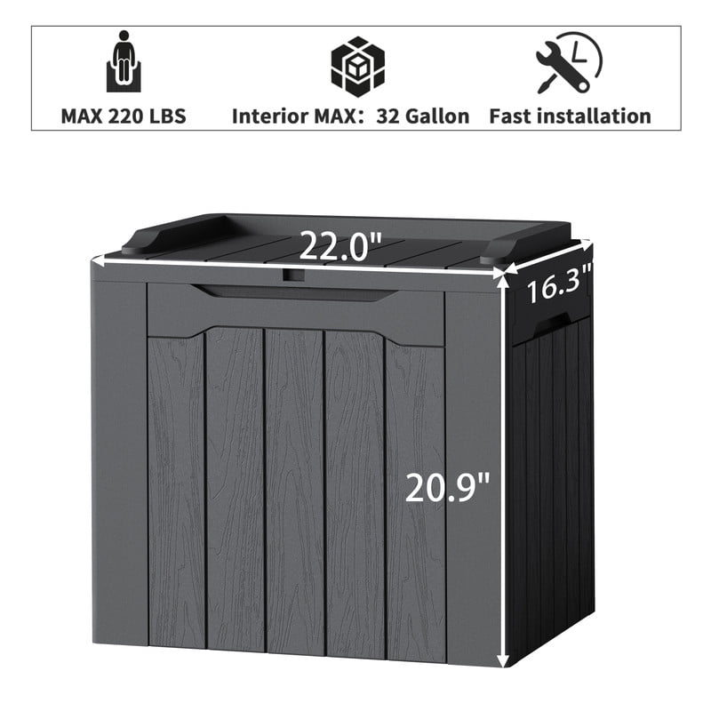 Devoko 32 Gallon Outdoor Resin Deck Box with Seat, Gray