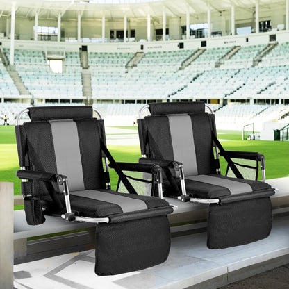 Sophia & William Set of 2 Portable Stadium Chair Stadium Seat for Bleacher with Cup Holder, Gray