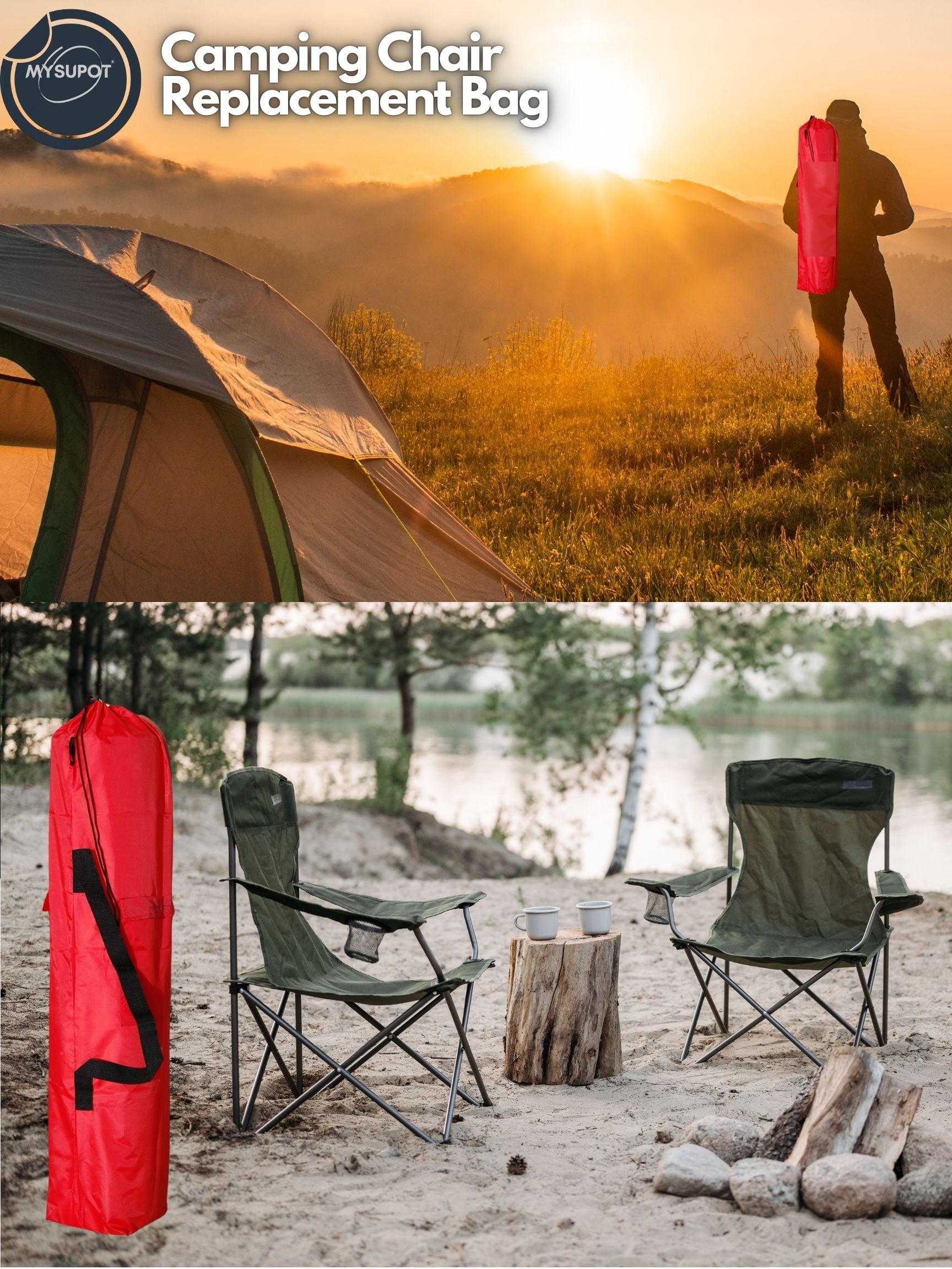 Camping Chair Bag. Bag for Beach, Portable, Foldable, Outdoor Chair Bag - 40"x7"x7" Red