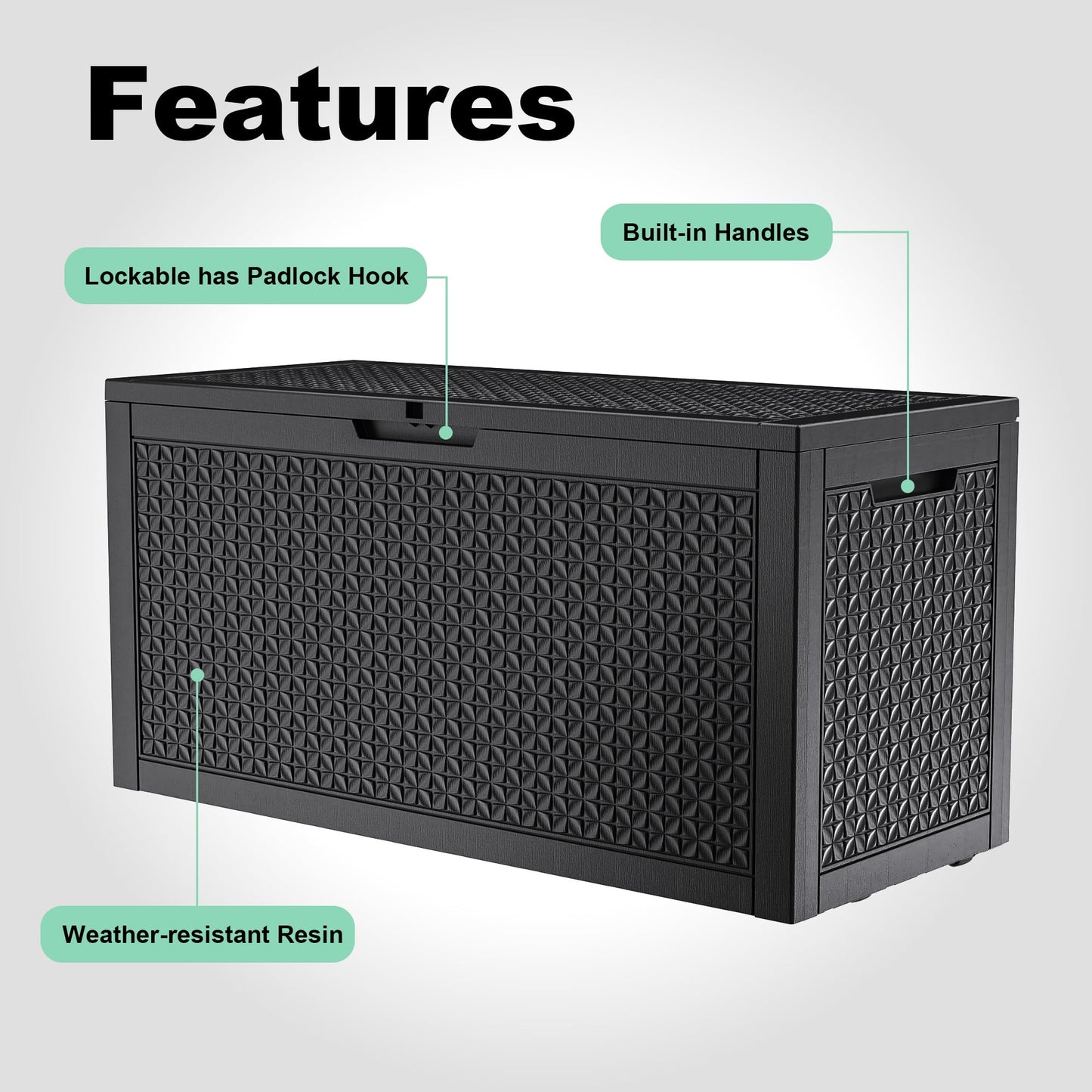 EasyUp 100 Gallon Resin Deck Box, Lockable Patio Outdoor Storage Box for Furniture, Garden Tools and Tools Storage, Waterproof Outside Storage Boxes