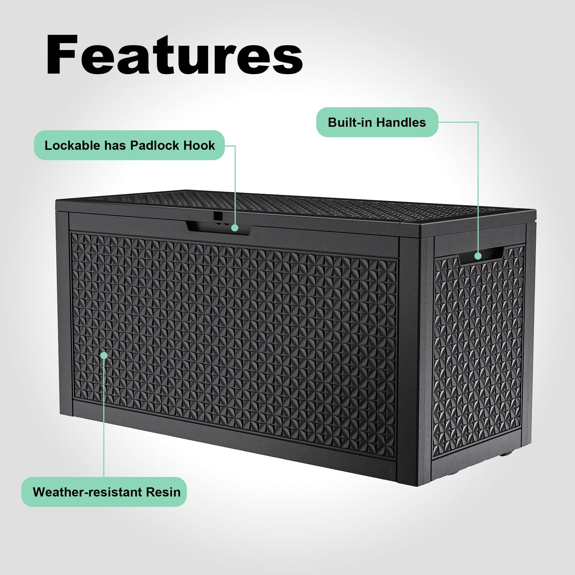 EasyUp 100 Gallon Resin Deck Box, Lockable Patio Outdoor Storage Box for Furniture, Garden Tools and Tools Storage, Waterproof Outside Storage Boxes