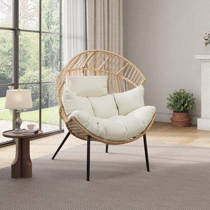CazToi Indoor Outdoor Wicker Egg Chair, Oversized Lounge Rocker, Rattan Patio Lounge Chair with Pillow & Cushion