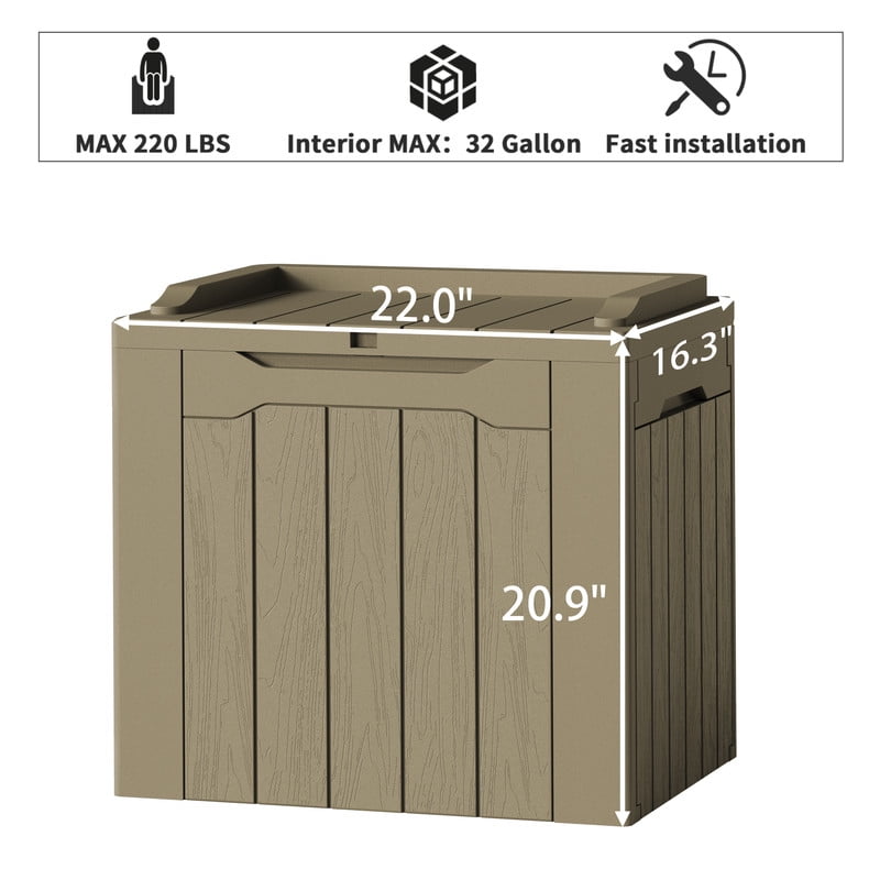 Devoko 32 Gallon Outdoor Resin Deck Box with Seat, Light Coffee