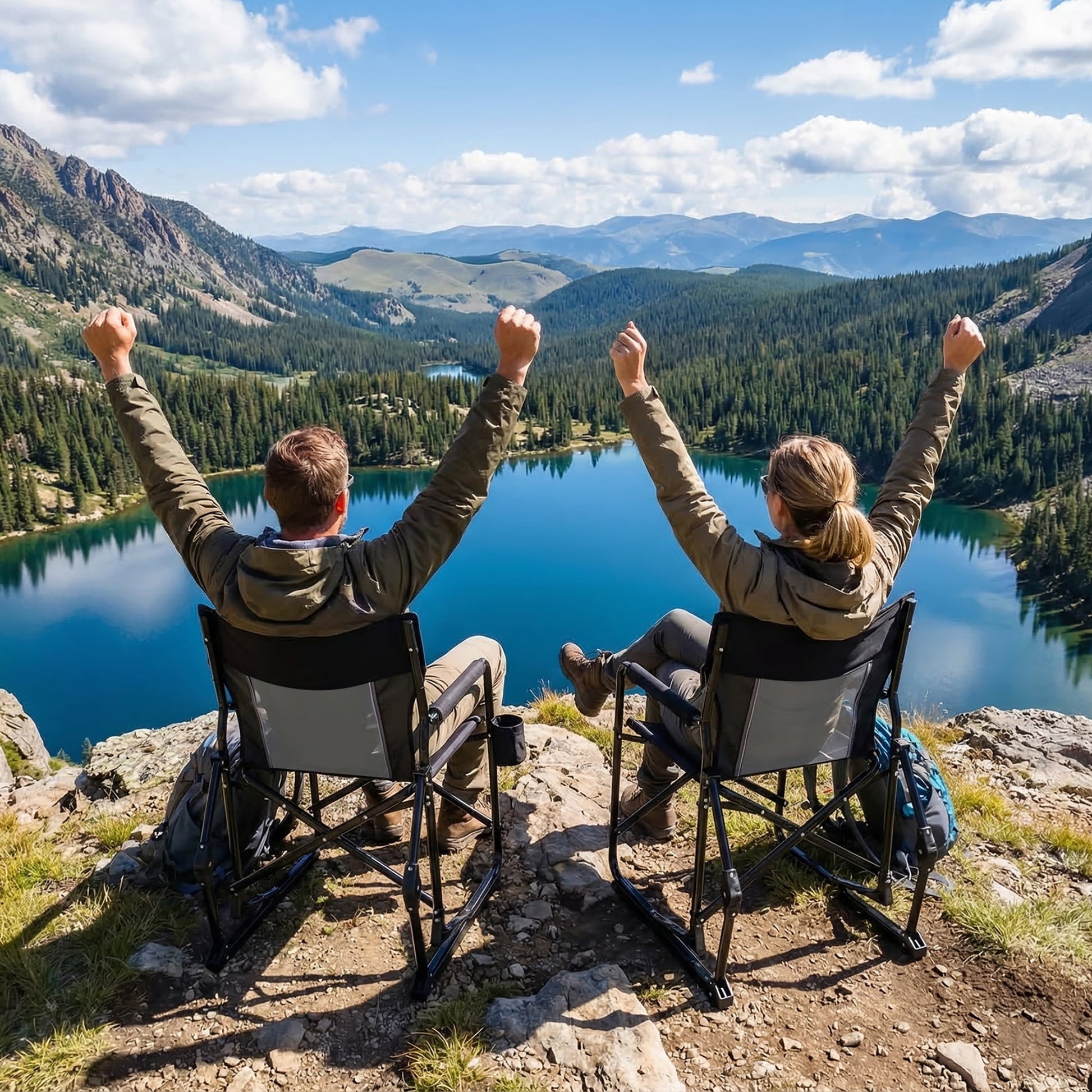 EDX Folding Camping Chair, Padded High Back, Adjustable Lumbar Support, Extra Wide for Adults, 500 lbs Steel Frame, Portable Outdoor, Black