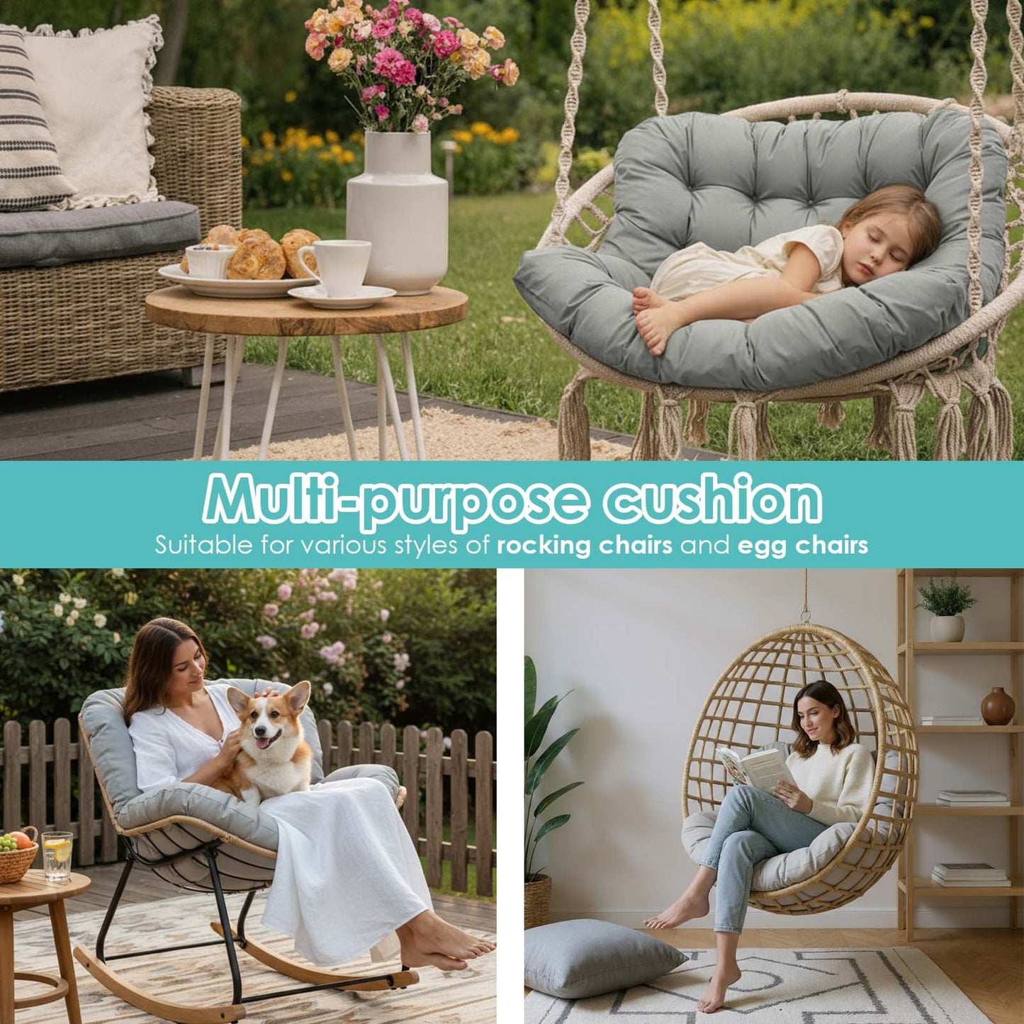 OKYUK Swing Egg Chair Cushion, Waterproof Rocking Chair Pad, Oversized Hammock Chair Pad, Multifunctional Wicker Egg Lounge Chair Soft Cushion Indoor Outdoor, Gray
