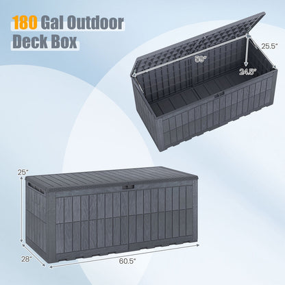 Costway 180 Gal Outdoor Deck Box, All-Weather Lockable Storage Bin with Lid and Handles Gray