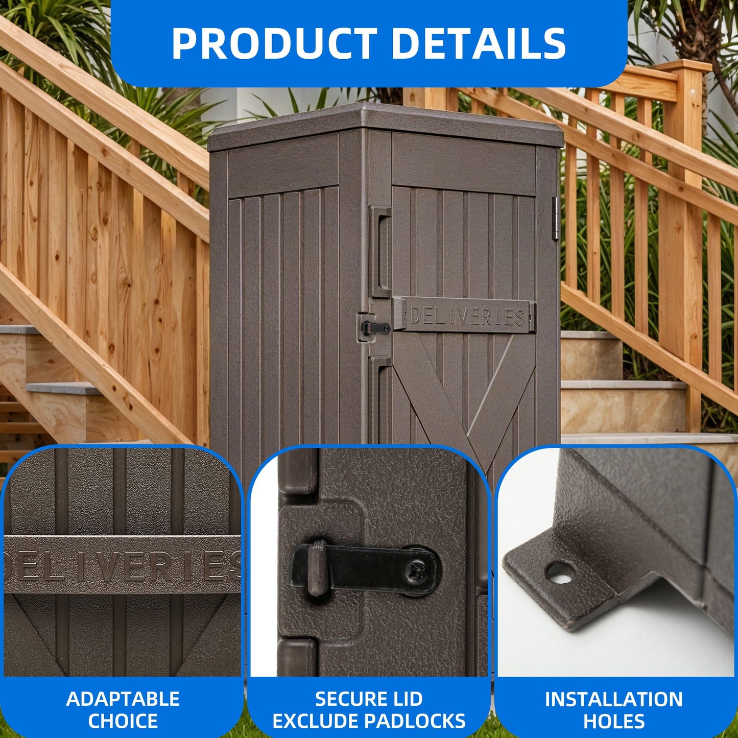 Dextrus 60 Gallon Large Package Delivery and Storage Box with Lockable Secure, Double-Wall Resin Outdoor Package Delivery and Waterproof Deck Box for Porch, Curbside, 8.5 Cubic feet, Brown