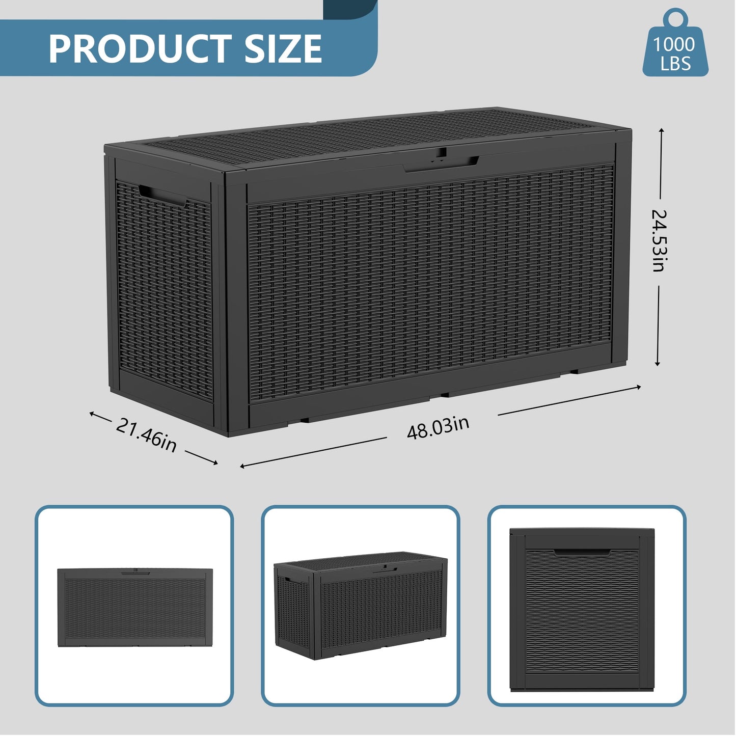 Decksplore 100 Gallon Lockable Resin Deck Box, Waterproof & Outdoor Storage Box for Outdoor Cushion Storage and Outdoor Delivery Storage, Black