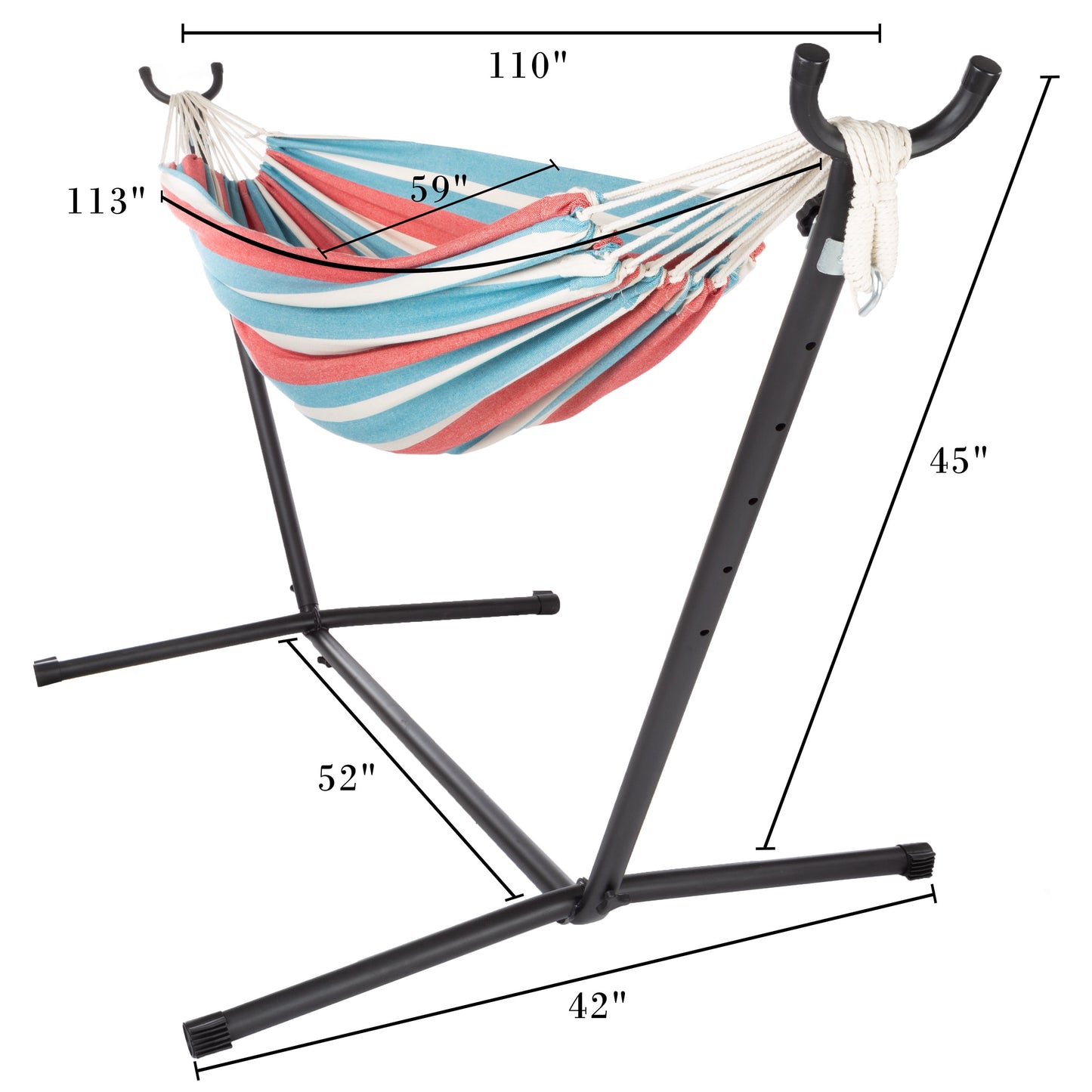 Pure Garden 400lb Capacity 2 Person Double Hammock with Stand, Red/Blue