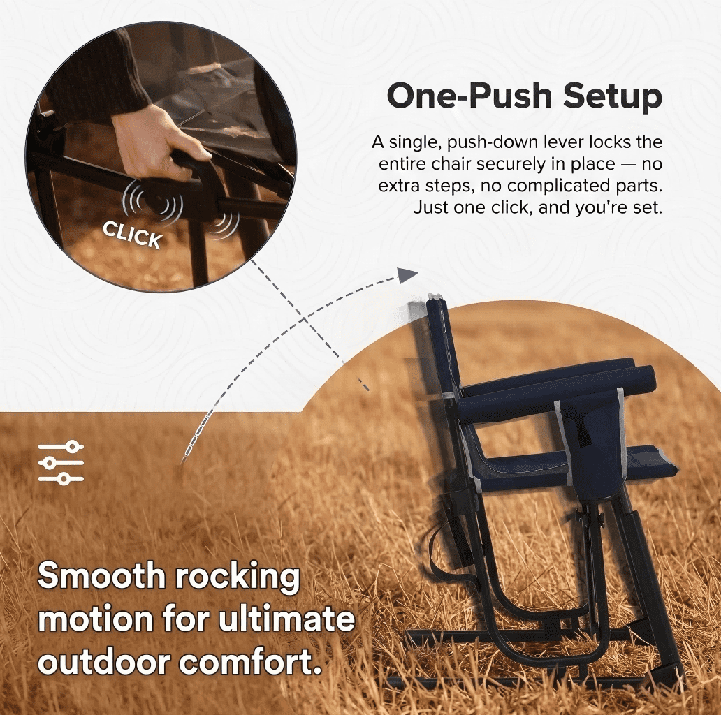 Avaar Outdoor Folding Rocking Camp Chair w/Cup Holder, 400lbs Capacity, Indigo Blue