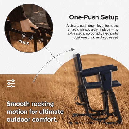 Avaar Outdoor Folding Rocking Camp Chair w/Cup Holder, 400lbs Capacity, Indigo Blue