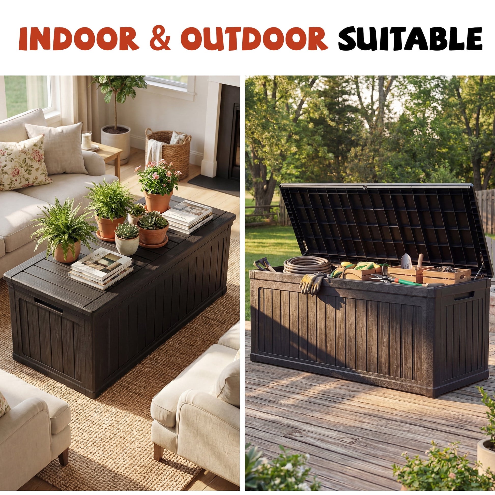 Cirui 260 Gallon Large Deck Box,Lockable Resin Outdoor Indoor Storage Box with Hundles,Waterproof UV Resistant Outside Deck Box for Patio Furniture Cushions, Pool Float,Garden Tool,Black