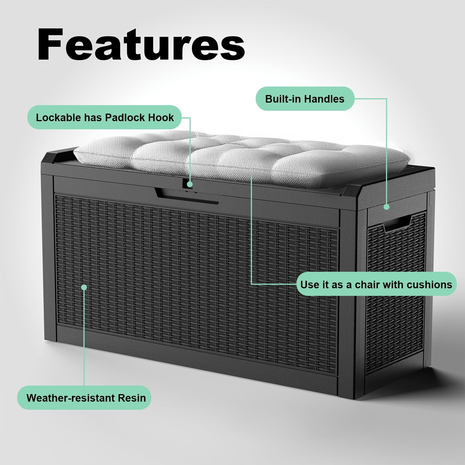 Easy Up 60 Gallon Resin Deck Box, Lockable Patio Outdoor Storage Box for Furniture, Garden Tools and Tools Storage, Waterproof Outside Storage Boxes
