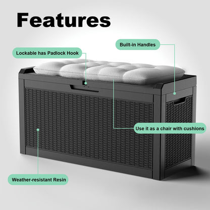 Easy Up 60 Gallon Resin Deck Box, Lockable Patio Outdoor Storage Box for Furniture, Garden Tools and Tools Storage, Waterproof Outside Storage Boxes