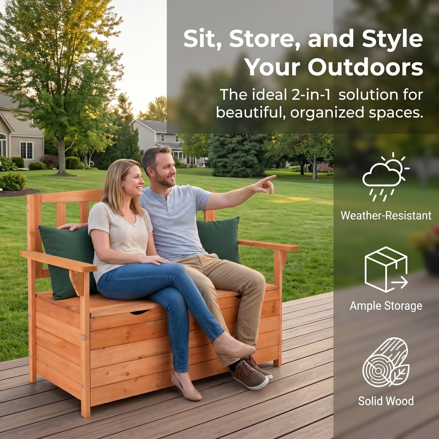 Zimtown 44" Outdoor Cedar Storage Bench with Backrest and Armrest, Large Patio Deck Box for Garden Tools and Cushions