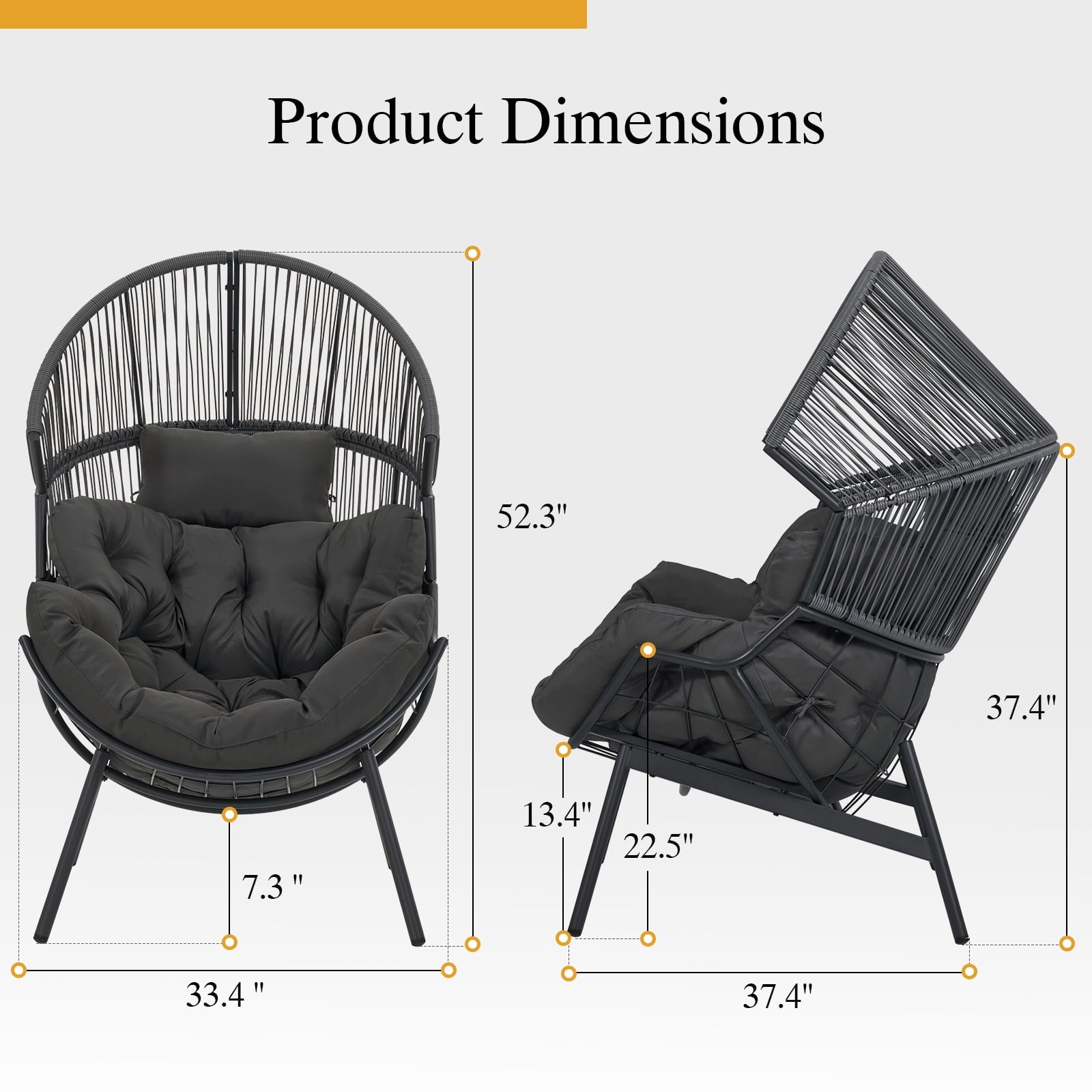 Dovov Oversized Egg Chair with Thick Cushion, Wicker Lounge Chair Rattan Patio Chair Indoor Outdoor Patio Lounger Basket Chair w/ Steel Frame, 500lbs Capacity, Gray