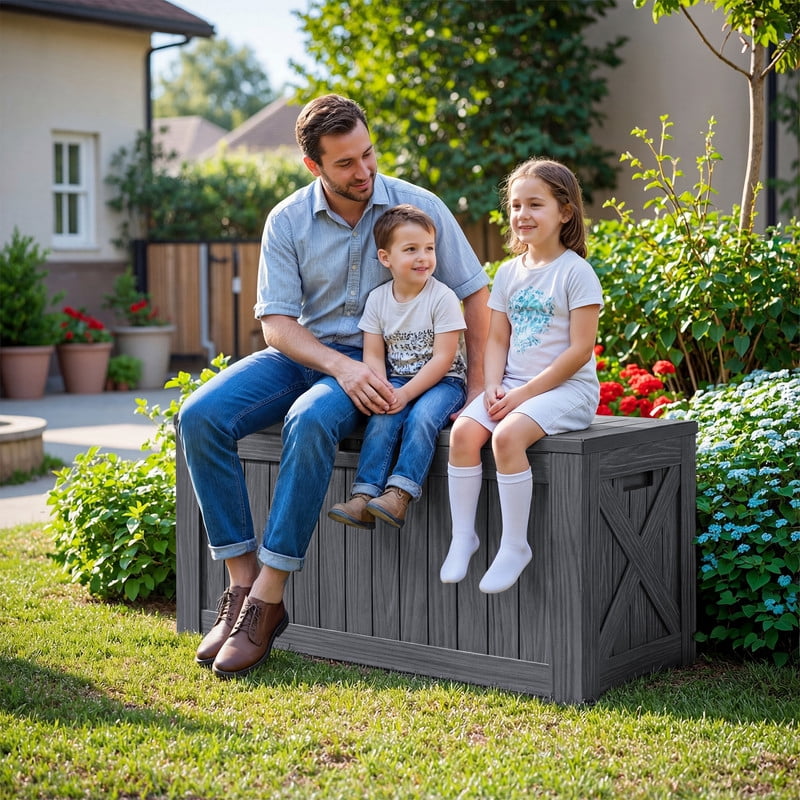 Devoko 122 Gallon Outdoor Patio Box Deck Plastic Resin Storage Box Backyard, Dark Grey