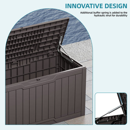 Uforic 100 Gallon Resin Outdoor Storage Box, Lockable Waterproof Deck Box for Patio Garden Cushion Tools, Dark Brown