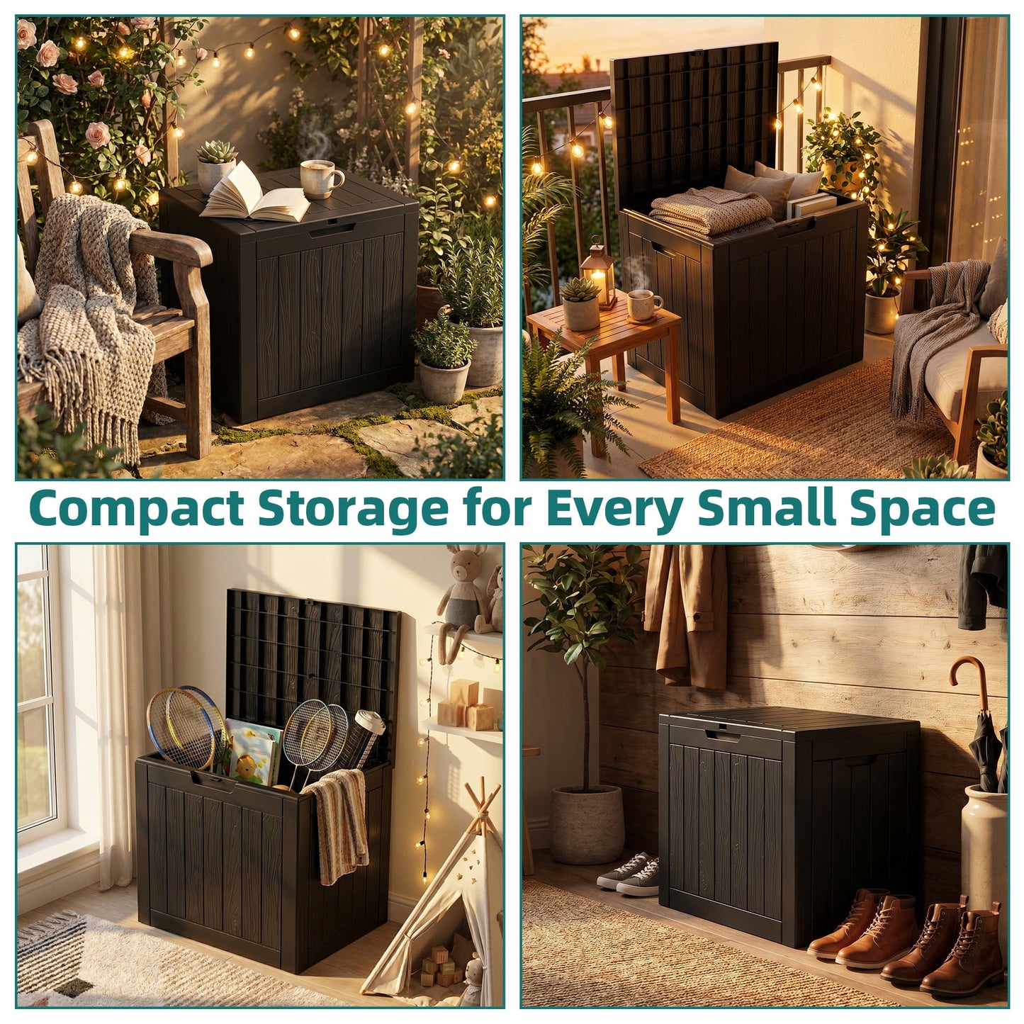 MINDYES 30 Gallon Deck Box, Outdoor Resin Storage Box, Waterproof Patio Lockable Outside Cushions, Black