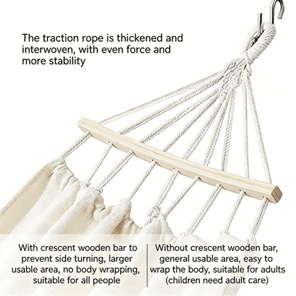 Oaskys Bohemian Style Hammock with Tassels – Handmade Rope Hammock with Wooden Spreader Bars, Heavy Duty Hanging Hammock for Outdoor Garden, Patio and Backyard