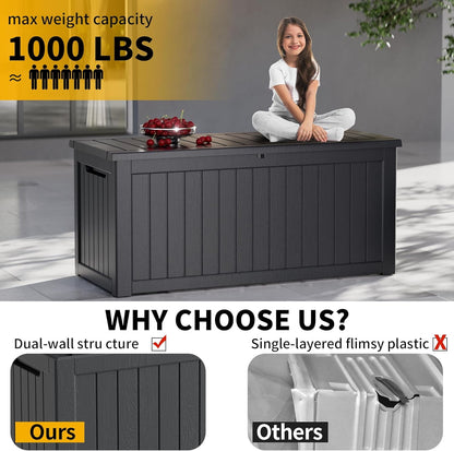 LOJIAWOWE 200 Gallon Resin Deck Box, Waterproof Lockable Outdoor Storage Container for Patio Furniture, Pool Supplies, Black
