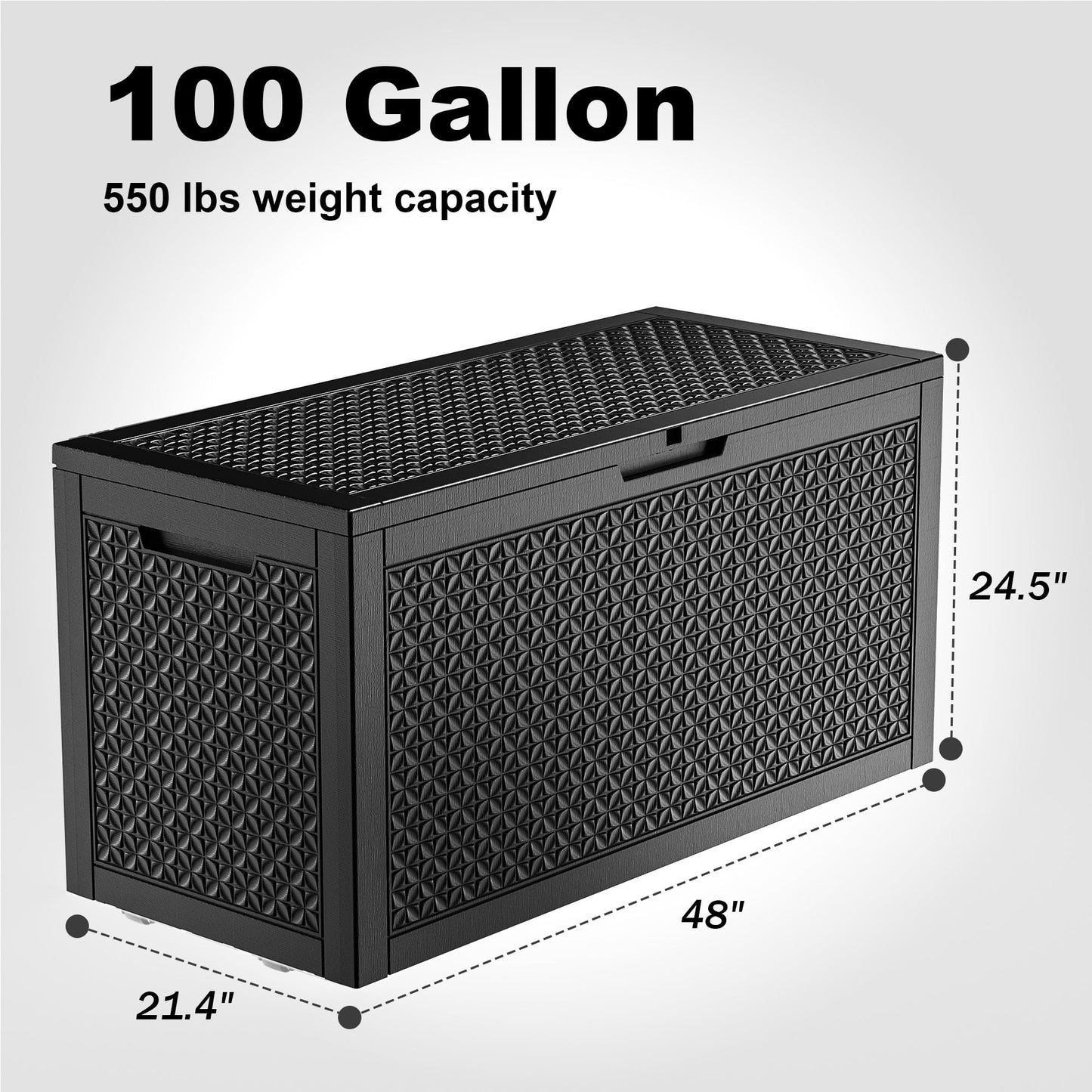 EasyUp 100 Gallon Resin Deck Box, Lockable Patio Outdoor Storage Box for Furniture, Garden Tools and Tools Storage, Waterproof Outside Storage Boxes