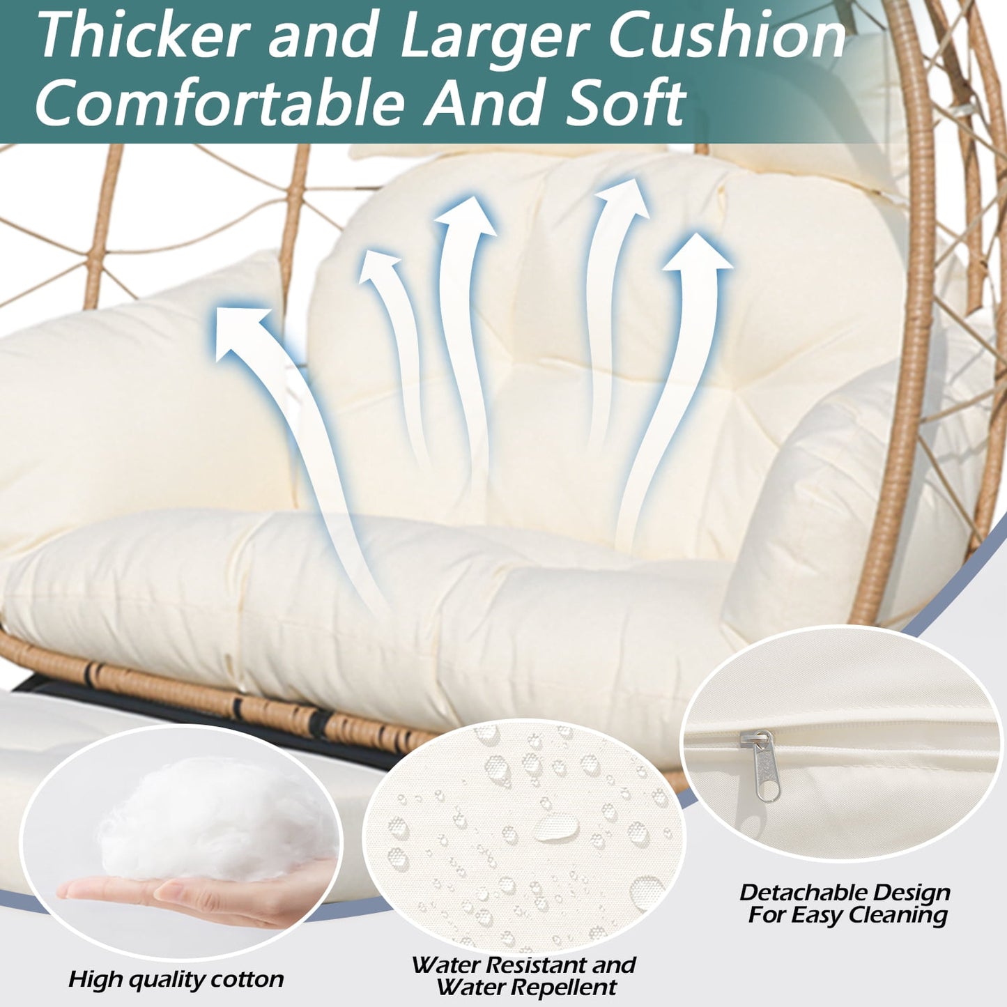 FKS LIFE 2 Person Egg Chair With Ottoman Cushion Large Egg Basket Chair With Footrest For Outdoor Indoor Patio Balcony Garden