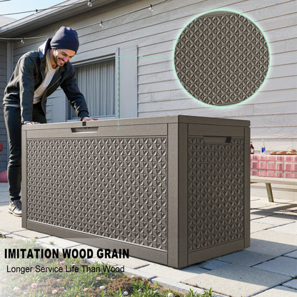EasyUp 100 Gallon Resin Deck Box, Lockable Patio Outdoor Storage Box for Furniture, Garden Tools and Tools Storage, Waterproof Outside Storage Boxes