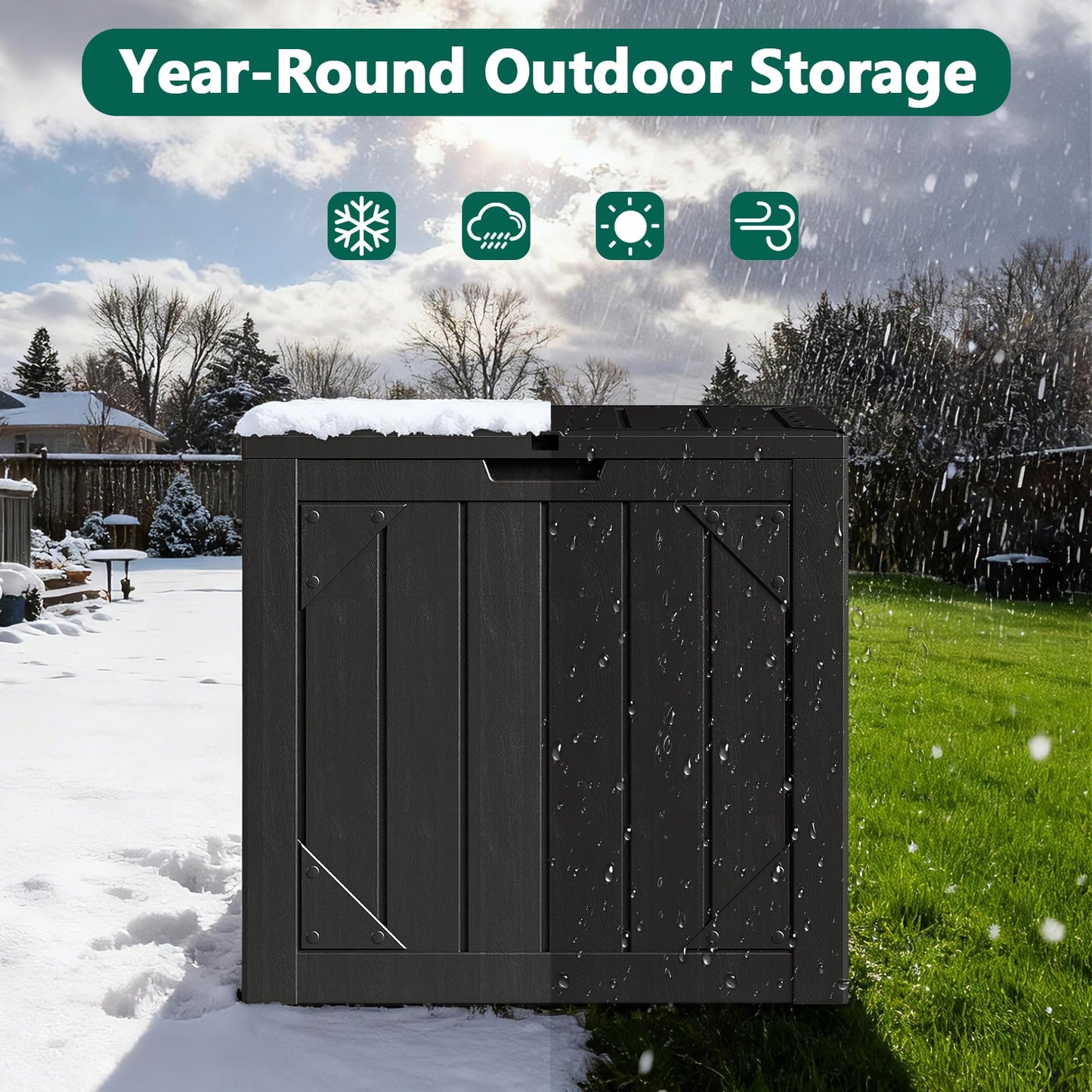 WASUHE 30 Gallon Resin Deck Box Waterproof Small Outdoor Storage Box for Patio Furniture Pool Accessories Indoor Storage for Cushion Garden Tools, UV Resistant, Lockable, Black