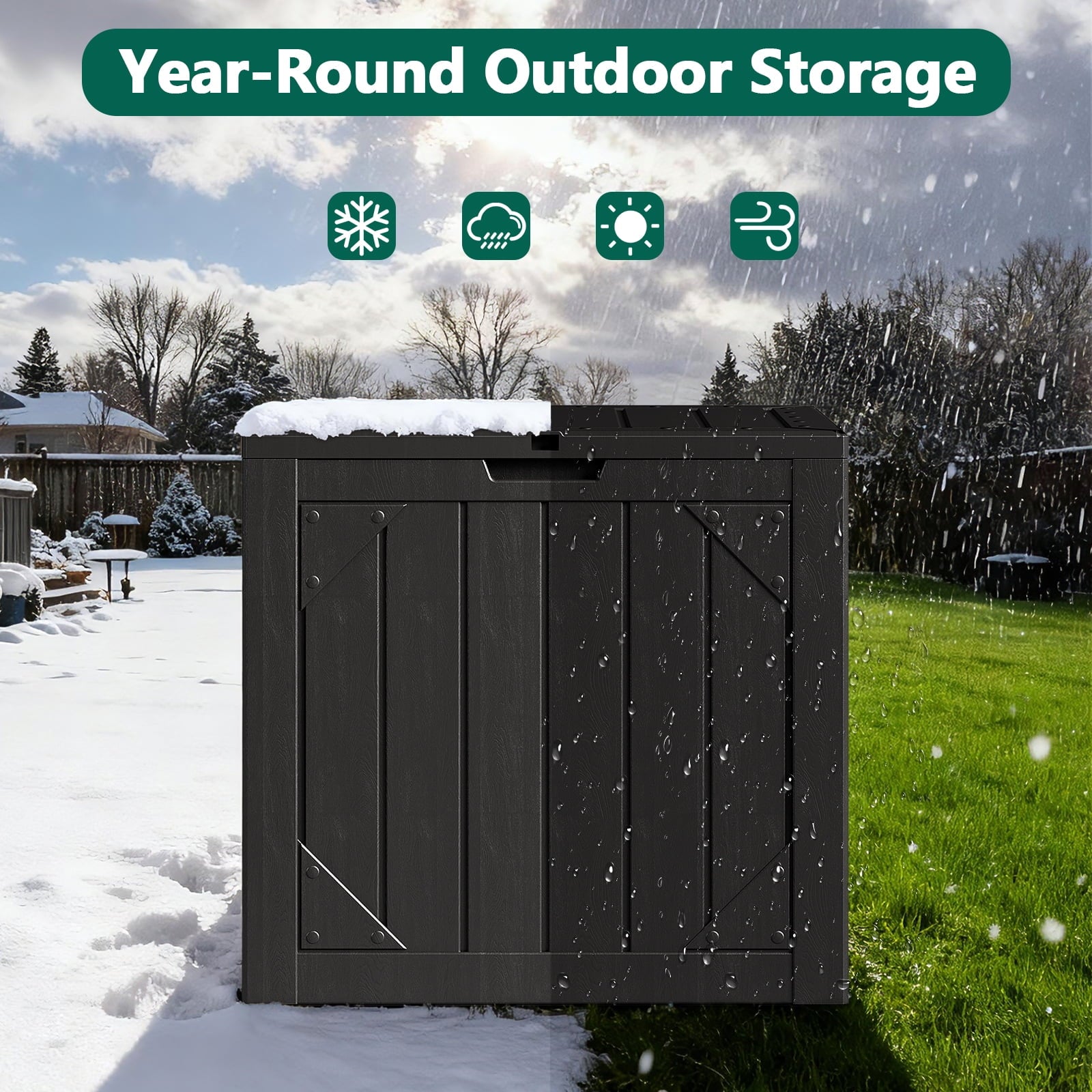 WASUHE 30 Gallon Resin Deck Box Waterproof Small Outdoor Storage Box for Patio Furniture Pool Accessories Indoor Storage for Cushion Garden Tools, UV Resistant, Lockable, Black