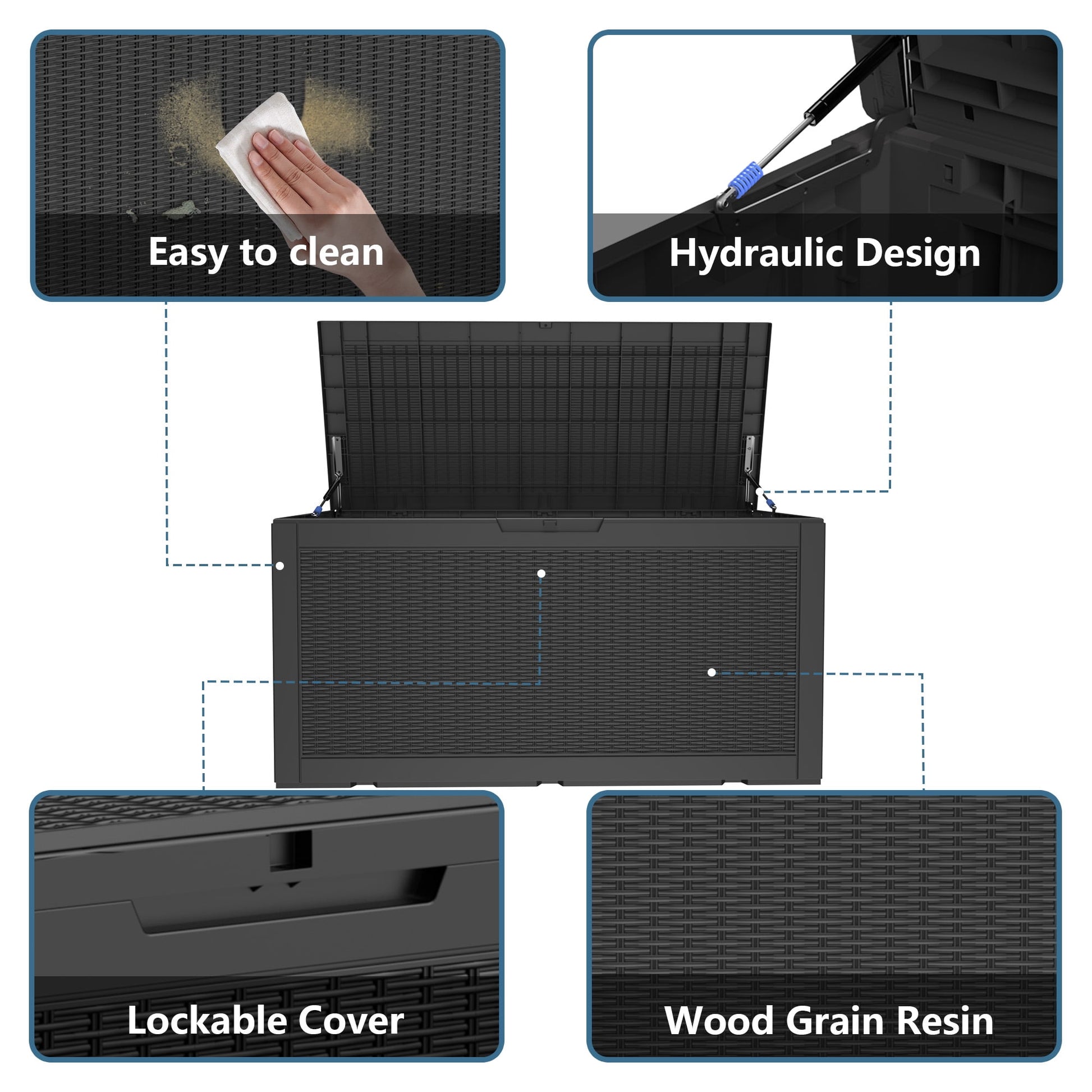 Decksplore 100 Gallon Lockable Resin Deck Box, Waterproof & Outdoor Storage Box for Outdoor Cushion Storage and Outdoor Delivery Storage, Black
