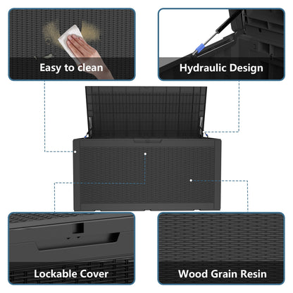 Decksplore 100 Gallon Lockable Resin Deck Box, Waterproof & Outdoor Storage Box for Outdoor Cushion Storage and Outdoor Delivery Storage, Black