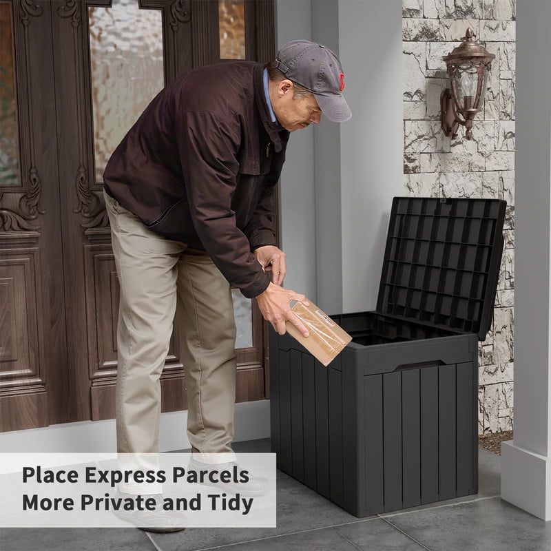 Devoko 32 Gallon Outdoor Resin Deck Box with Seat, Black