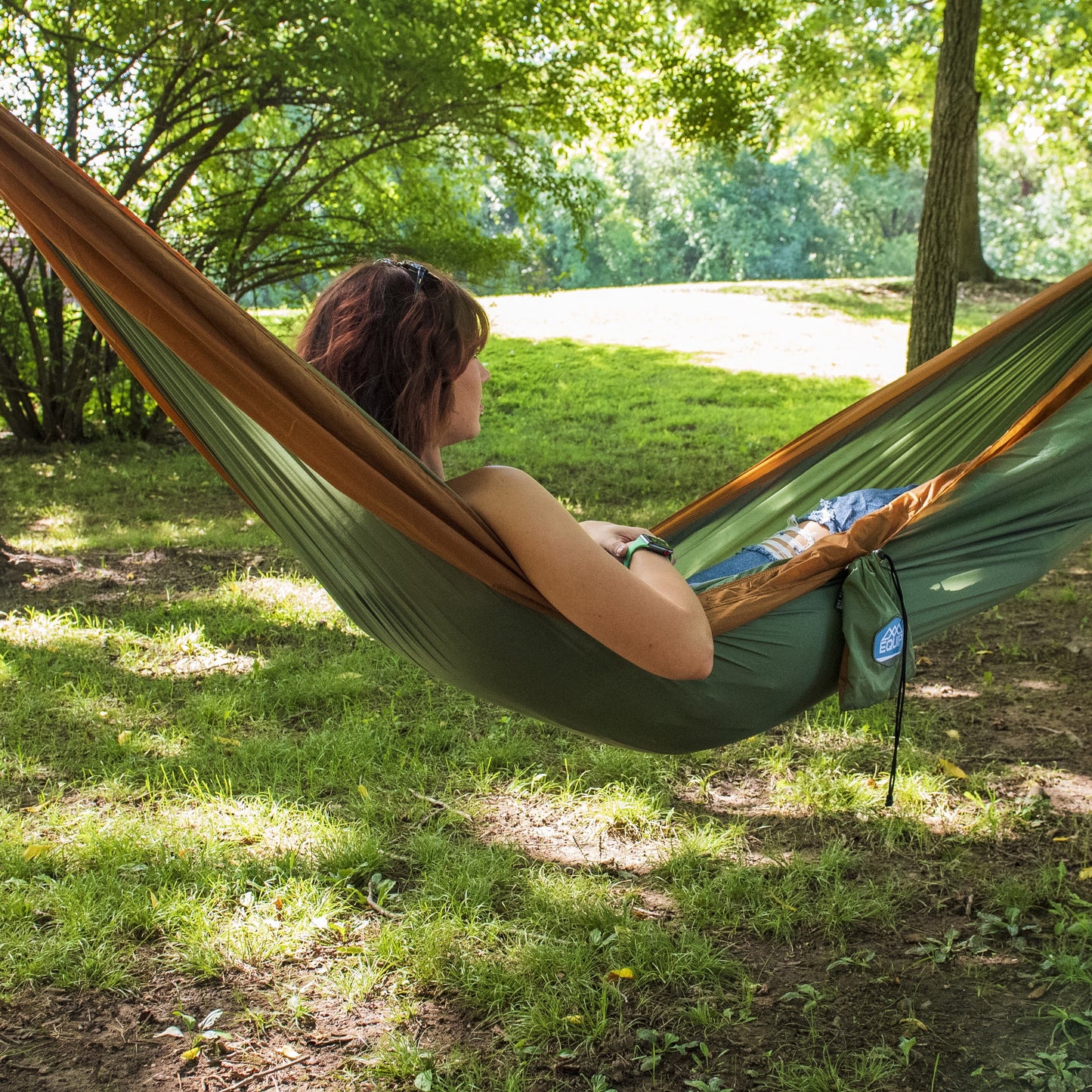 Equip Nylon Portable Camping Travel Hammock, One Person Sage and Rust, Size 116" L x 59" W