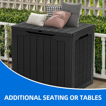 Dextrus 30 Gallon Rattan Resin Deck Box, Black Weather Resistant Lockable Outdoor Storage Box, Multipurpose Indoor Outdoor Container for Patio Cushions, Garden Tools and Daily Essentials