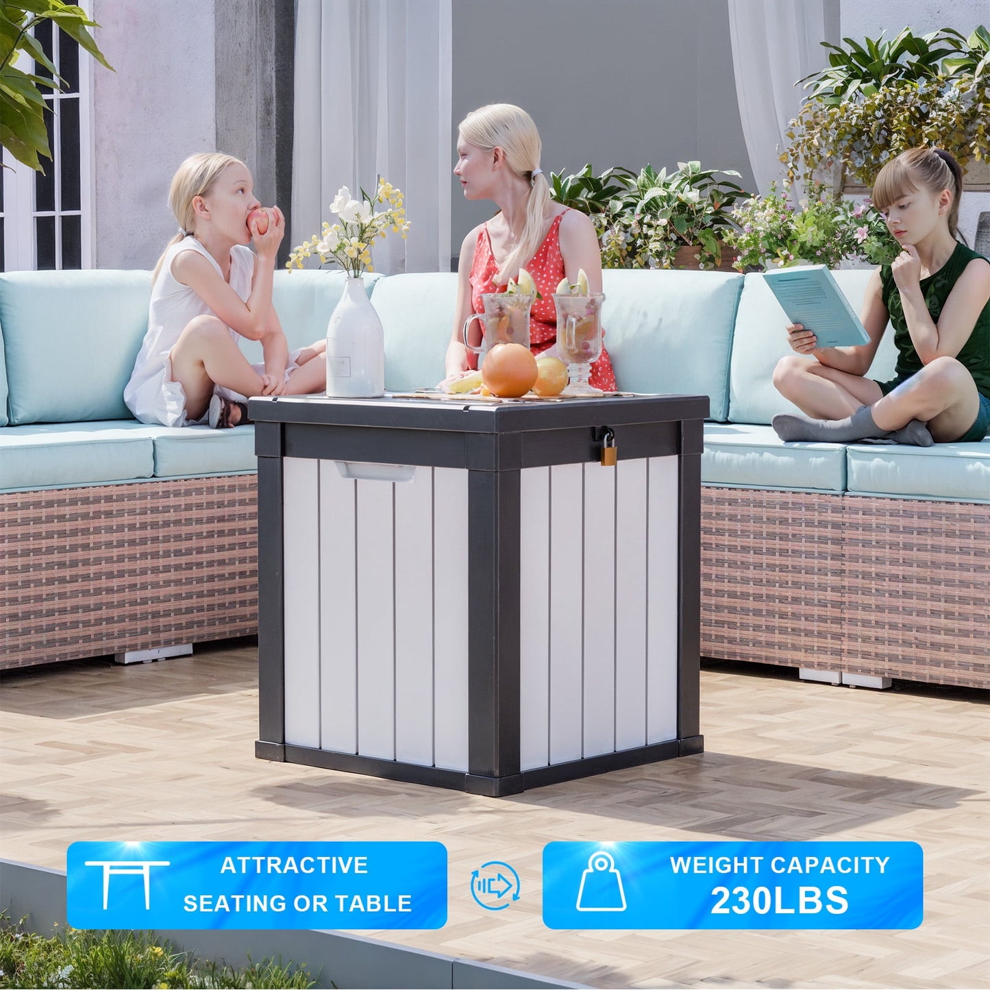 Easy Up 50 Gallon Resin Deck Box, Lockable Patio Outdoor Storage Box for Furniture, Garden Tools and Tools Storage, Waterproof Outside Storage Boxes