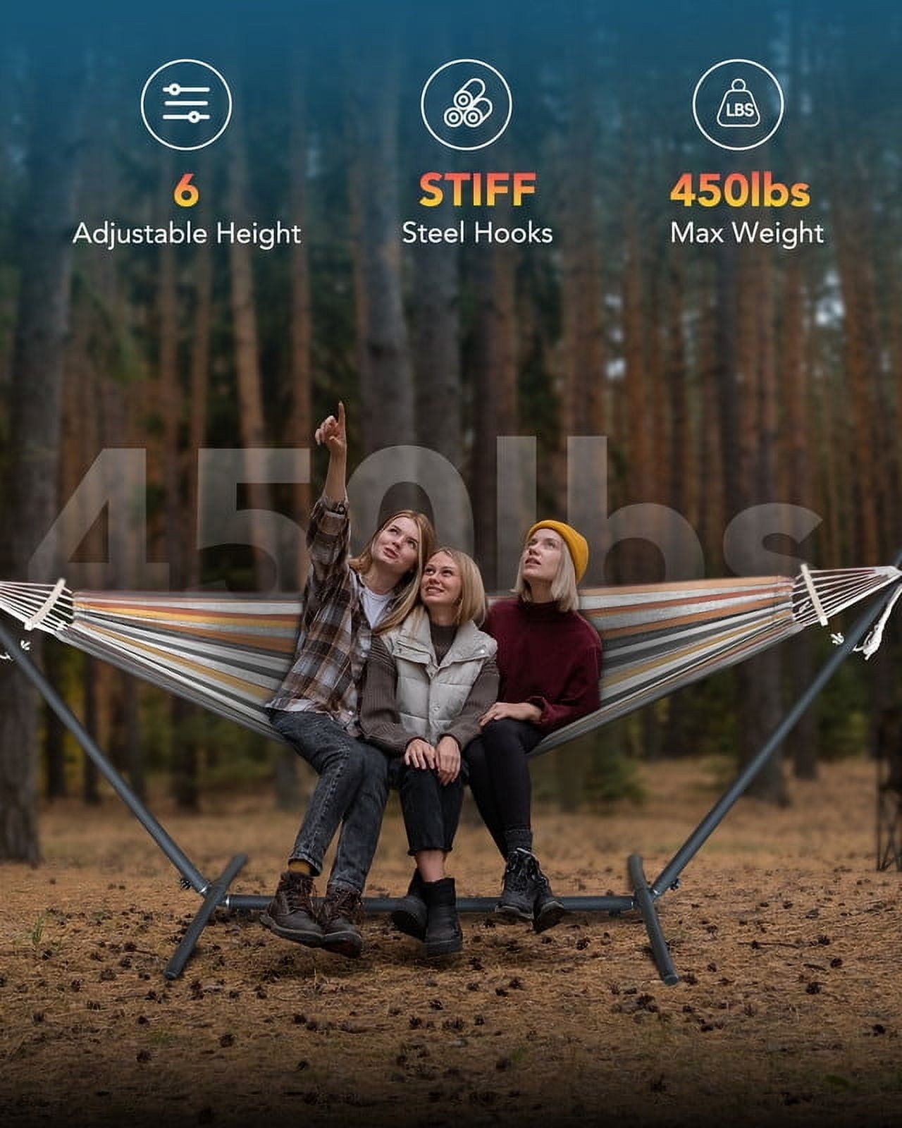 KEESTP Comfortable 2 Person Hammock with Stand,Ease of Assembly Portable Brazilian Hammock,450lb Capacity - Coffee